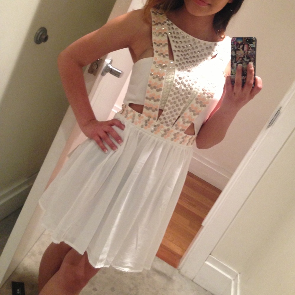 White and pink fit and flare dress